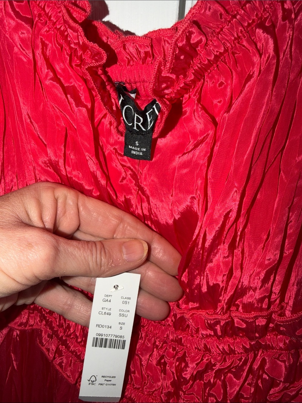 J. Crew Red  Crinkled ruffle-trim dress Size S NWT - Picture 6 of 8